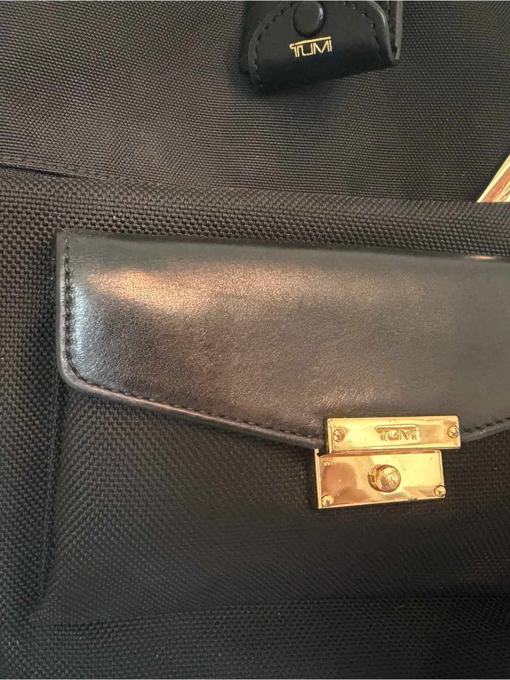 Tumi Black Nylon Laptop Tote with Gold Hardware
